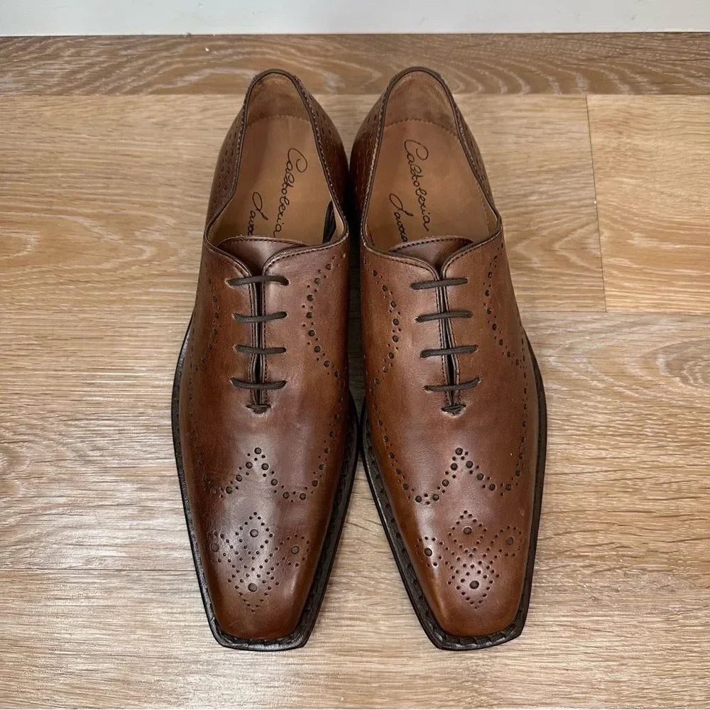 Calzoleria Toscana Brown Genuine Leather Brogue Wingtip Oxford Shoes